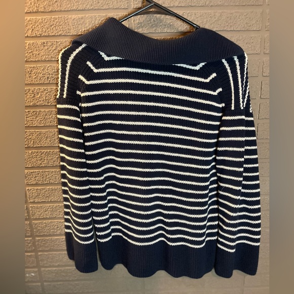 J. Crew Navy and White V-Neck Sweater - Picture 3 of 4